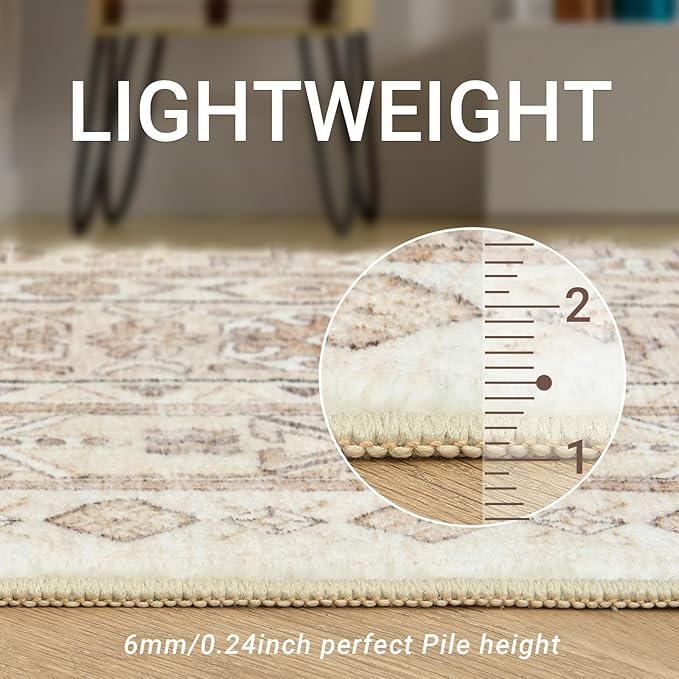 zesthome Washable Round Area Rugs - Non-Slip 6ft Round Rugs, Ultra-Thin Large Circle Rugs for Living Room, Soft Low Pile Rug for Bedroom, Kitchen, Nursery - Vintage Round Rug(Cream/Beige,6'x6')