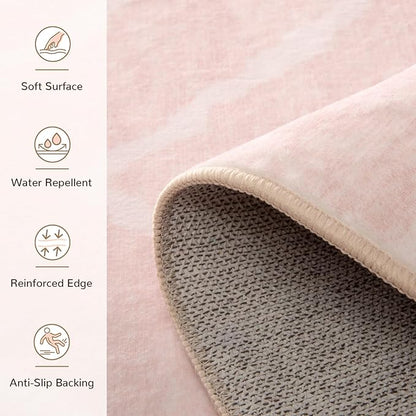 Area Rug 5x7 Rug Machine Washable Non-Slip Low Pile Print Pattern Western Rug for Living Room Bedroom Entryway Tribal Series -Light Pink/Cream