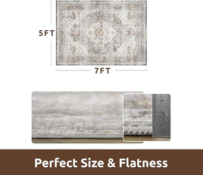 AMOAMI-Area Rug 5X7 Rugs for Living Room-Vintage Soft Grey Rugs for Bedroom-Non Slip Carpet-Machine Washable Rug for Dining Room Living Room Bedroom Office Under Table