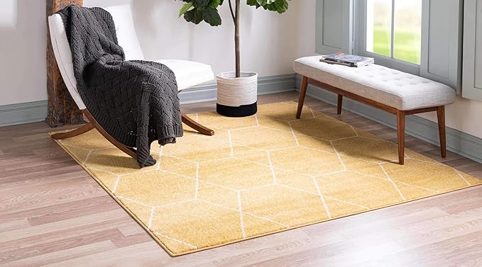 Unique Loom Trellis Frieze Collection Area Rug - Geometric (7' 10" Square, Yellow/ Ivory)