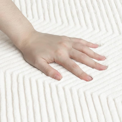 Area Rug for Living Room - 6x9 Soft Faux Rabbit Fur Modern Geometric Wave Carpet for Bedroom, Light Beige