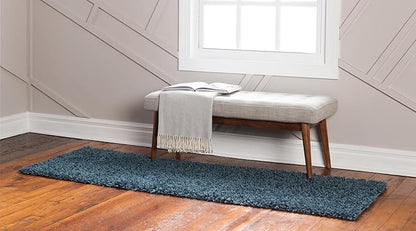 Unique Loom Davos Shag Collection Area Rug - Solid (2' x 8' Runner, Marine Blue)