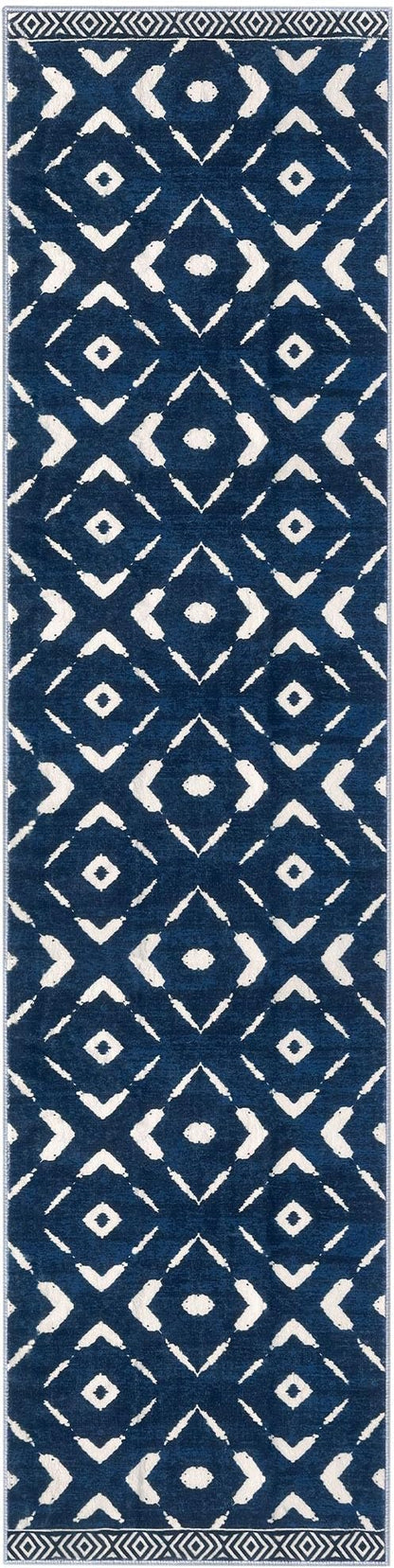 KILOCOCO Hallway Runner Rug 3x10 Runners for Hallways Washable Runner Soft Non Slip Printed Geometric Rubber Backed Low-Pile Rug Runners for Bedroom Kitchen Living Room Boho Rugs, Blue