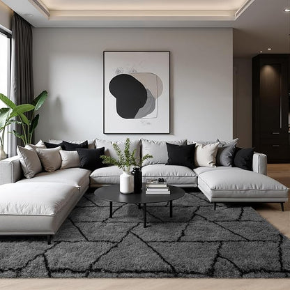 Zentavio Area Rugs for Living Room Large Rugs for Bedroom 5x8 Carpet Fluffy Fuzzy Soft Shag Aesthetic Plush High Pile Gray Throw Rug for Nursery Kids Room Dorm Triangle Grey