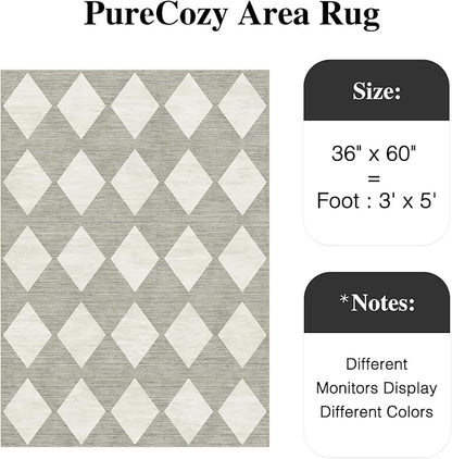 3x5 Checkered Area Rug Grey Machine Washable Small Rug Non-Slip Stain Resistant Low Pile Boho Accent Indoor Throw Carpet for Entryway Office Bedroom Dining Living Room