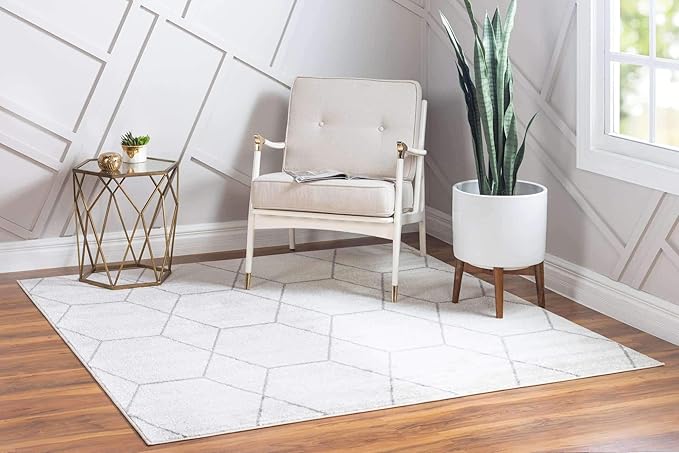 Unique Loom Trellis Frieze Collection Area Rug - Geometric (6' Square, Ivory/ Gray)