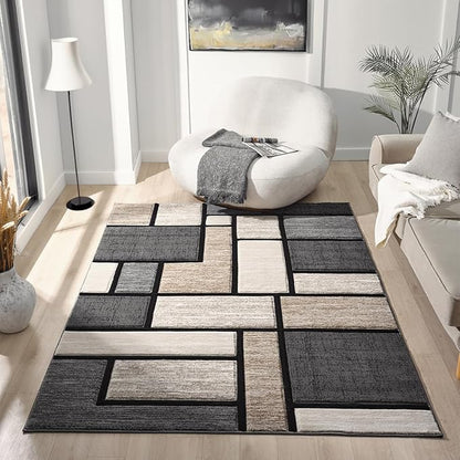 Geometric 8x10 Area Rug - Decorative Home & Office Rug - Non-Fading Polyester Material - Carpet Modern Abstract Rug Living Room Dining Bedroom Rug - Sand 8x10