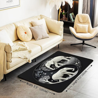 Elephant Area Rug 3x5 Bohemian Style Rugs for Living Room | Antique Decor Yin and Yang Washable Rug, Western Animals Carpet Indoor Floor Mat,Black Grey Beige