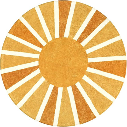 Lahome Sun Round Rug: 3ft Washable & Non-Slip Distressed Boho Rainbow Sun Print for Nursery, Bedroom, Bathroom, Living Room, Entryway & Accent Sofa