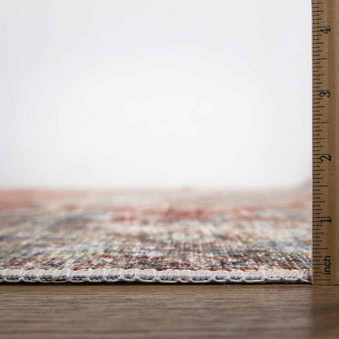 Bloom Rugs Caria Washable Non-Slip 6x9 Rug - Orange/Olive Beige Traditional Area Rug for Living Room, Bedroom, Dining Room, and Kitchen - Exact Size: 6' x 9'