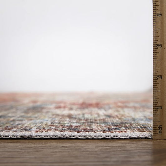 Bloom Rugs Caria Washable Non-Slip 6x9 Rug - Orange/Olive Beige Traditional Area Rug for Living Room, Bedroom, Dining Room, and Kitchen - Exact Size: 6' x 9'