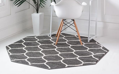 Rugs.com Lattice Frieze Collection Rug – 5' Octagon Dark Gray Medium Rug Perfect for Living Rooms, Kitchens, Entryways