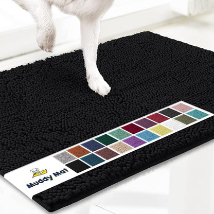 Muddy Mat® | Super Absorbent Door Mat Indoor, Microfiber Quick Dry Chenille Entryway Rug, Non-Slip Front Door Mat, Indoor Mats for Entryway, Machine Washable Pet Rug, Black 24"x36"