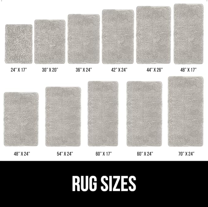 GORILLA GRIP Bath Rug Mat 36x24, Soft Absorbent Chenille, Quick Dry Microfiber Mats, Rubber Backing Washable Shower Floor Rugs, Bathmat Runner, US Designed Bathroom Home Decor Accessories Light Gray