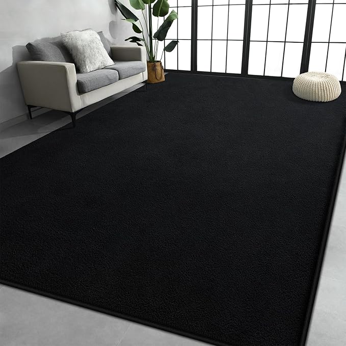 Large Area Rugs for Living Room Bedroom, 5x8 Feet Black Rug, Minimalist Modern Shag Rug, Soft Thick Comfy Memory Foam Indoor Carpet, Non-Slip Washable Rug for Boys Girls Dorm Nursery Room Home Decor