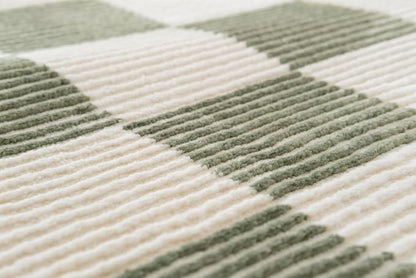 Revival Rugs Gambit 3'11"x6'1" Checkered Rug Machine Washable Area Rug for Kitchen Bedroom - 100% Recycled Oeko-TEX Certified, Medium Pile, Green, Beige