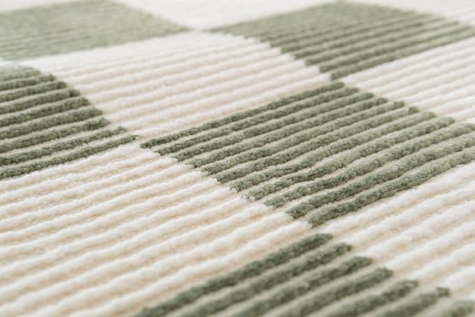 Revival Rugs Gambit 2'7"x9' Checkered Rug Machine Washable Runner Rug for Hallway Entryway - 100% Recycled Oeko-TEX Certified, Medium Pile, Green, Beige