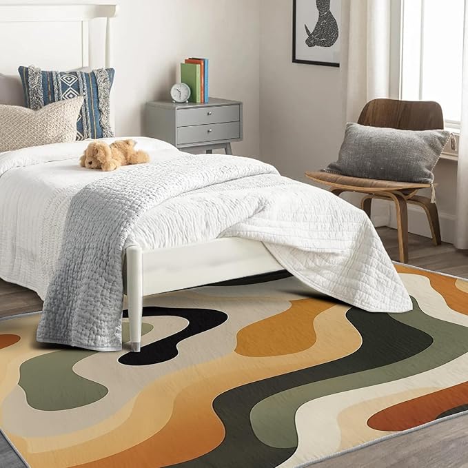 Neutral Color Rug, 3x5 Rug, Earth Tone Rugs for Living Room Bedroom, Vintage Small Area Rug, Washable Rug Non Slip Soft Indoor Carpet, Kids and Pets Friendly, Neutral Color Home & Room Decor