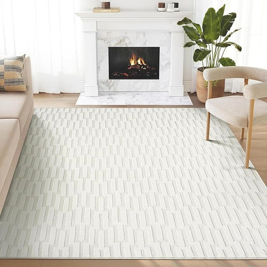 Abani Cream Area Rug for Living Room, Bedroom -Geometric Pattern - 6 x 9 -Durable & Easy to Clean