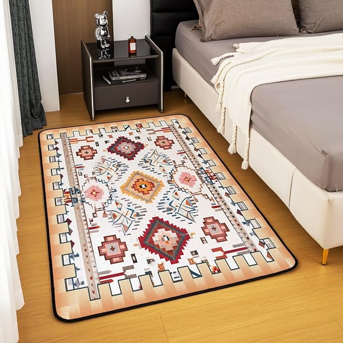 Bohemian Area Rug 3x5 Boho Decor Western Rugs for Living Room | Southwestern Native Aztec Washable Rug, Ethnic Tribal Geometric Carpet Indoor Floor Mat
