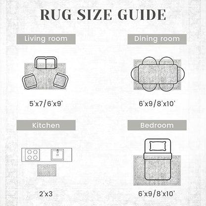 10x14 Area Rugs for Living Room: Washable Large Vintage Floral Rug Low Pile Non-Slip Boho Carpet for Bedroom Dining Home Office (Grey, 10'x14')