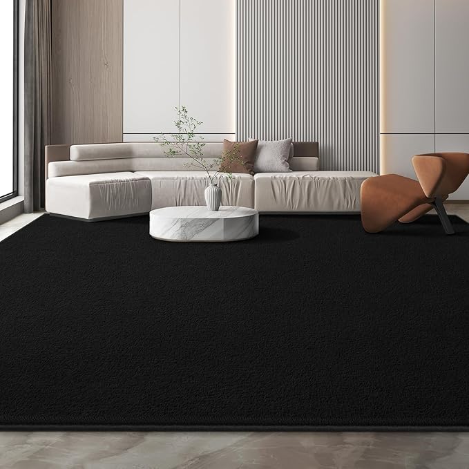 Large Modern Area Rugs for Living Room Bedroom, 7x10 Feet Black Ultra Soft Solid Thickened Memory Foam Indoor Minimalist Carpets, Non-Slip Comfy Rugs for Boys Girls Nursery Kids Room Home Décor