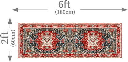 Enkor Runner Rugs for Hallway, 2x6 Washable Soft Boho Non Slip Floor Rugs for Kitchen, Modern Mat for Living Room Bedroom Entryway Red & Blue
