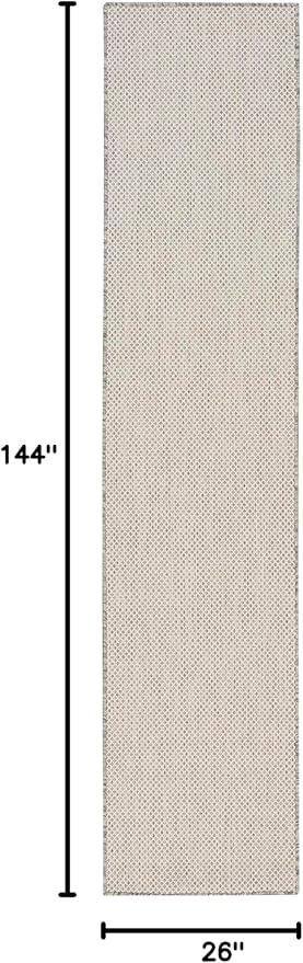 Nourison Home Courtyard Ivory Silver 2'2" x 12' Area Rug - Easy Clean, Non Shedding, Bed Room, Living Room, Dining Room, Kitchen (12' Runner)