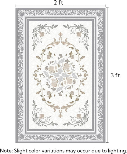 SOULFUL Medium Pile 2x3 Entryway Rug - Cozy Soft Underfoot Small Area Rug - Light Taupe Boho Floral - Washable Non-Slip - Perfect for Hallway Kitchen Bedroom Bathroom Indoor Entrance