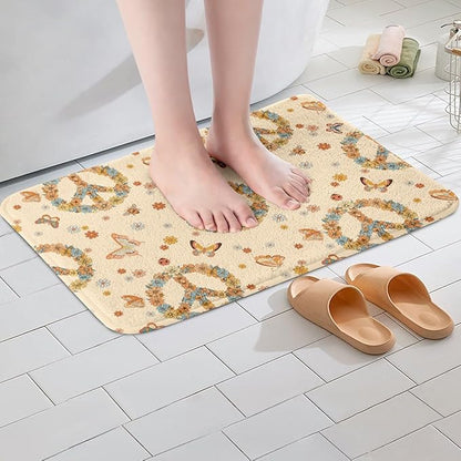 Erosebridal Groovy 70s Theme Rugs Retro Peace Sign Fluffy Rugs Boho Butterfly Indoor Entry Rug 16x24 Hippie Honey Bee Non Slip Bathroom Carpet Vintage Flower Floral Floor Mats for Kids