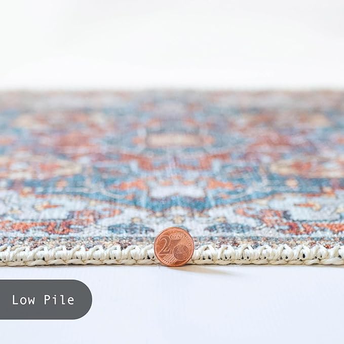 GLN Rugs Traditional Collection - Machine Washable Area Rug, Traditional Washable, Non Slip, Low Pile Chenille Rug, Living Room, Bedroom, Kitchen Rug (8' x 10' Cream/Terra)