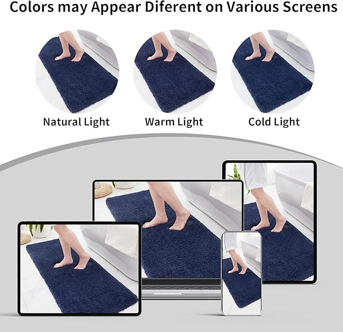 Navy Bathroom Rugs 24x36 Non Slip Fluffy Bath Mat for Bathroom Floor Washable Plush Luxury Bath Rug for Tub Soft Shaggy Absorbent Shower Sink Mat