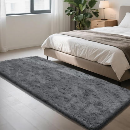 Soft Runner Rugs for Bedroom, Dark Grey 2x8 Runners for Hallways Fluffy Rug Area Rug, Bedside Rug for Living Room Bedroom Kids Room Home Decor