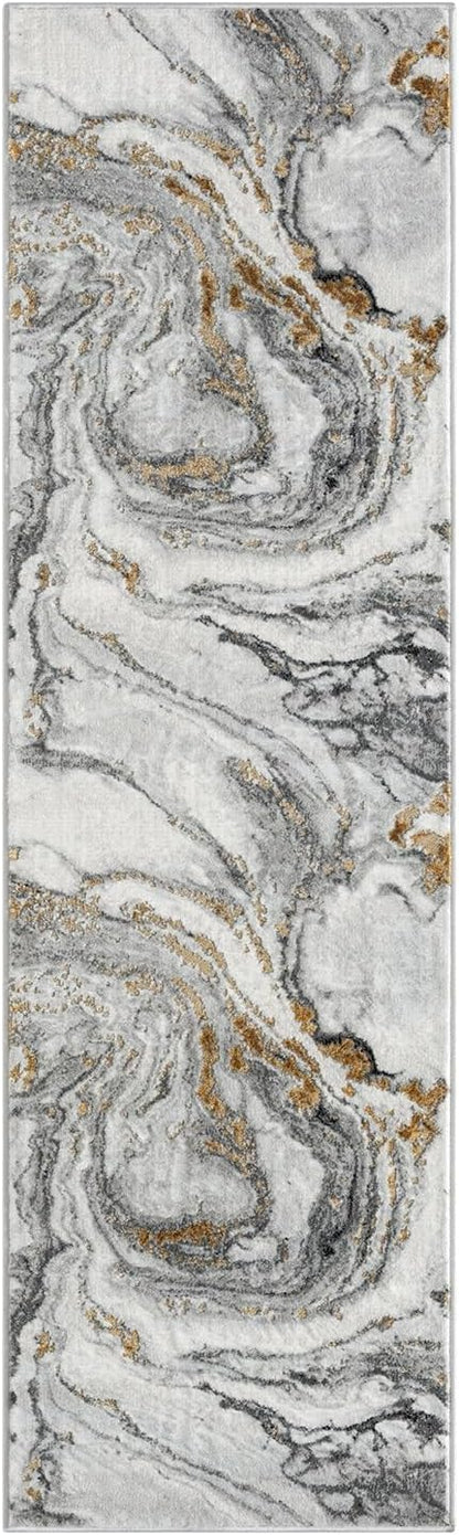 LUXE WEAVERS Marble Effect Abstract Gray 2x7 Area Rug