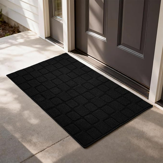 Front Door Mat Outside Entrance, Outdoor Indoor Door Mats for Entryway, Entrance, Entry, Patio, Waterproof Non Slip Doormat, Low-Profile, 24" × 35“, Black