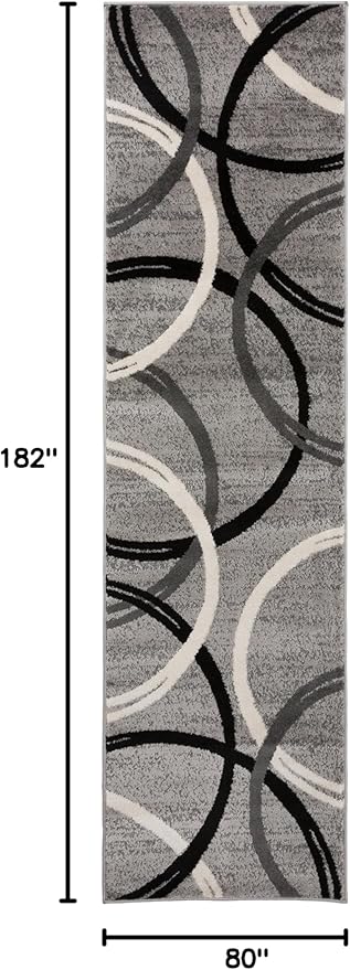 Rugshop Wavy Circles Design Runner Rug, Carpet with Jute Backing for Hallway or Entryway, Gray, 2'7" x 6'