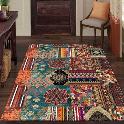 Vintage Boho Area Rugs Multicolor Ethnic Style Geometric Splicing Carpets Bedroom Living Room Kitchen Floor Mats Indoor Outdoor Non-Shedding Runner Rug Home Décor Carpet 2.6' X 5.2'
