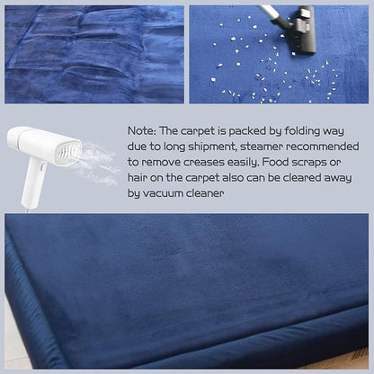 MAXYOYO Coral Velvet Area Rug, Thick Japanese Tatami Mat Living Room Carpet with Non-Slip Backing, Large Solid Color Mat for Bedroom Dormitory Yoga, Navy, 78 by 158 inch