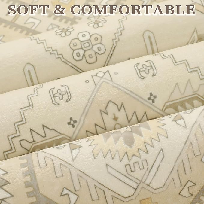 SERISSA Area Rug 3x5 Boho Rugs for Bedroom, Washable Non-Slip Living Room Rug, Ultra Soft Print Distressed Vintage Beige Rug Low-Pile Throw Carpet for Entry Kitchen Bedroom Nursery Dorm Decor