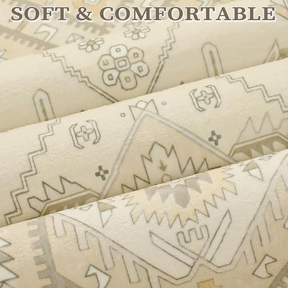 SERISSA 5x7 Boho Area Rug, Washable Non-Slip Rugs for Living Room, Large Beige Rug Ultra Soft Vintage Farmhouse Print Distressed Carpet for Bedroom Dining Room Dorm Office Home Decor