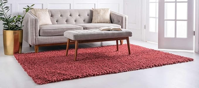 Unique Loom Davos Shag Collection Area Rug - Solid (9' 10" x 13' Rectangle, Poppy)
