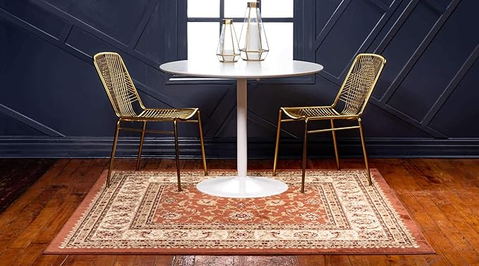 Unique Loom Voyage Collection Traditional Oriental Classic Intricate Design Area Rug (10' 0 x 10' 0 Square, Terracotta/Ivory)