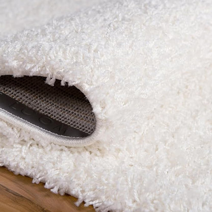 Unique Loom Solid Shag Collection Area Rug (3' 3" Square, Snow White)