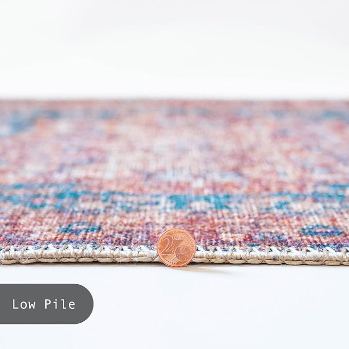 GLN Rugs Traditional Collection - Machine Washable Area Rug, Traditional Washable, Non Slip, Low Pile Chenille Rug, Living Room, Bedroom, Kitchen Rug (5' x 7' Terra/Green)