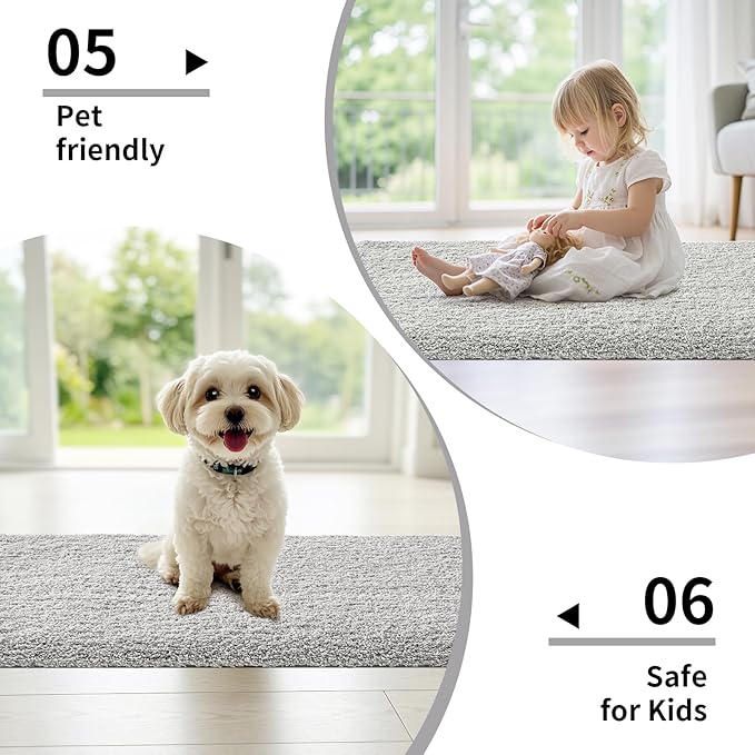 Small Bathroom Rug 17x24 Non Slip Gray Fluffy Bath Mat for Bathroom Floor Washable Plush Luxury Bath Rug for Tub Soft Shaggy Absorbent Shower Mat