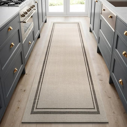 Beverly Rug Easy Jute Bordered Runner Rug 2x7 Washable Durable Indoor Outdoor Area Rugs for Living Dining Room Patio Office Stain Resistant Non Shedding Casual Indoor Outside Carpet 2 x 7 Off-White