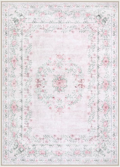 Wonnitar Floral Bow Pink Rug for Bedroom, Washable 5x7 Area Rug for Girls Nursery, Ultra-Thin Non Slip Soft Boho Carpet for Kids Room Dorm Living Room, Light Pink