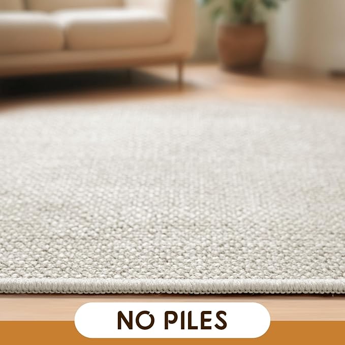 LBRO2M Easy Jute Solid Area Rug 8X10 Washable Rugs for Living Room Bedroom Natural Jute Indoor Outdoor Carpet Durable, Solid Non Shedding Eco Friendly (8X10 Light Ivory)