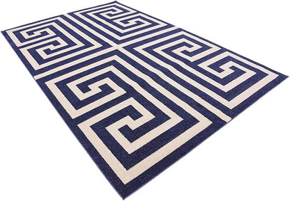 Unique Loom Athens Collection Classic Geometric Modern Border Design Area Rug (6' 0 x 9' 0 Rectangular, Navy Blue/ Beige)