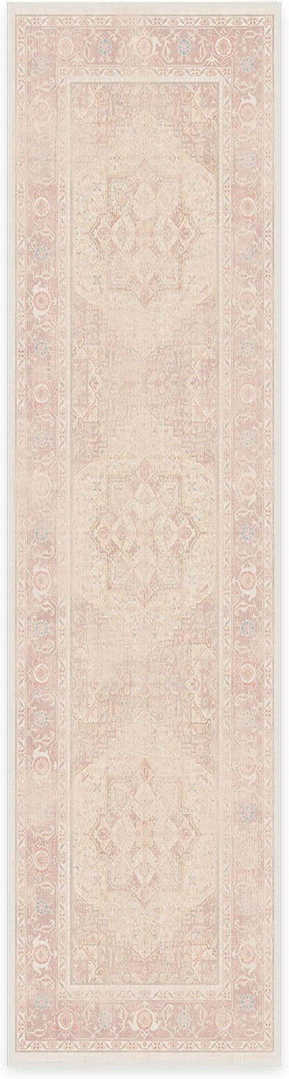 RUGGABLE Washable Runner Rug – Kamran Soft Pink 2.5x10, Stain-Resistant, Non-Slip Hallway Runner – Machine Washable Rug for Hallway, Entryway, Living Room & Kitchen–with Standard Pad